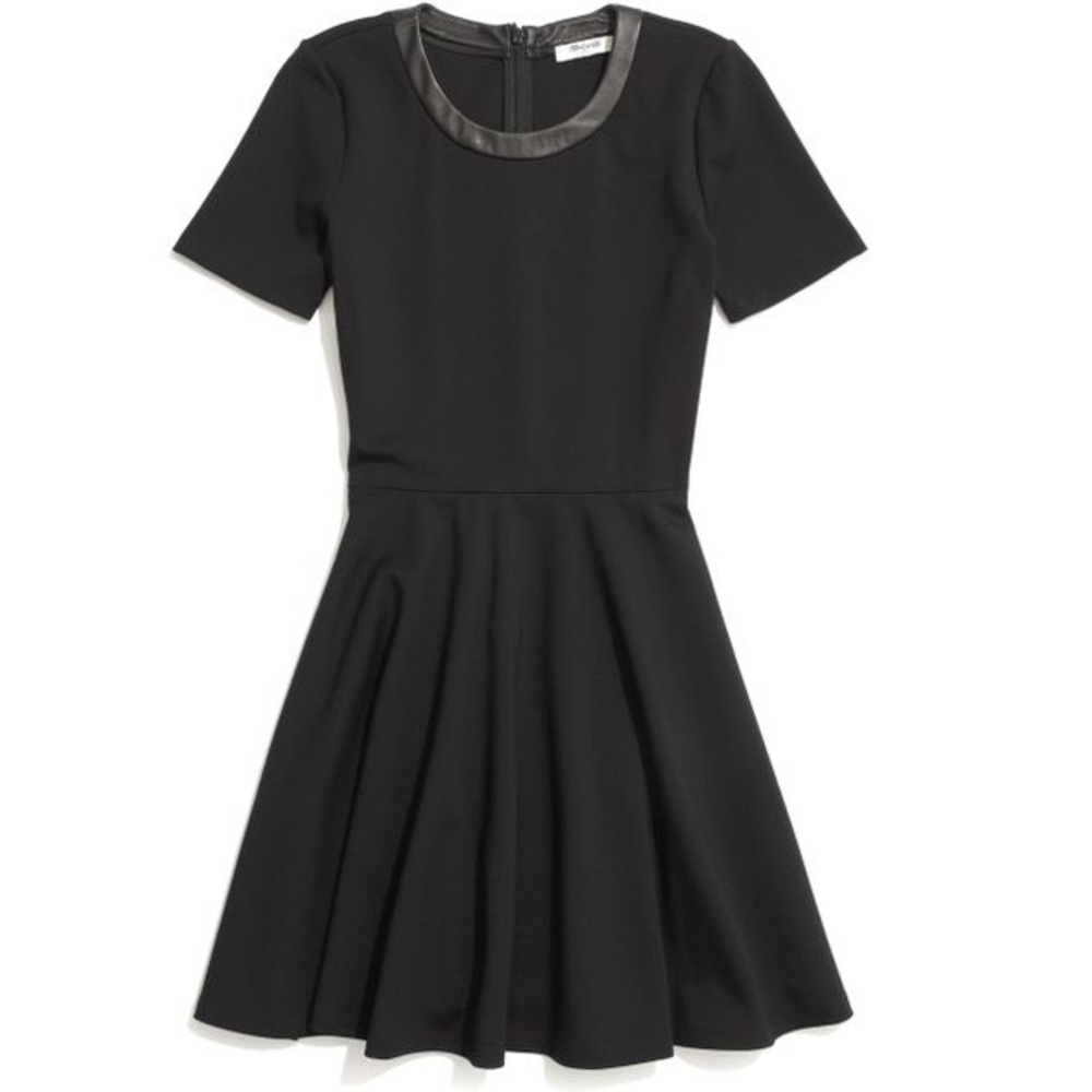 Madewell Black Leather Trim A-Line Dress